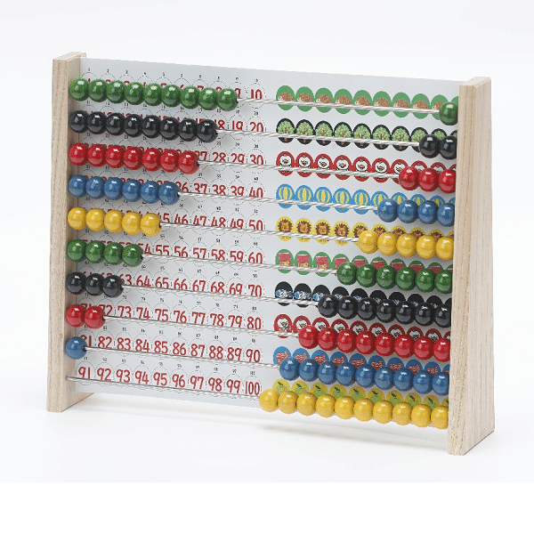 Shichida 100 bead abacus helps children grasp essential mathematical concepts such as counting, addition, subtraction, and number sequencing through hands-on play.