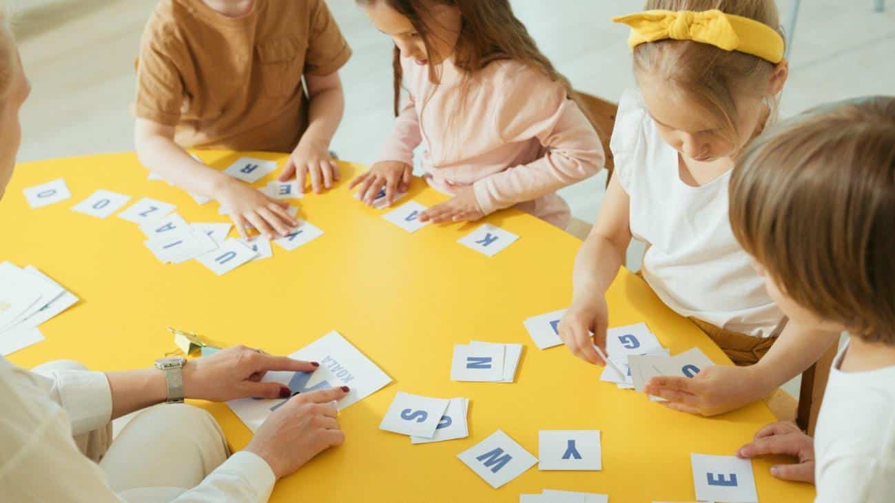 Elementary Students Learning the Alphabet using flash cards for toddlers