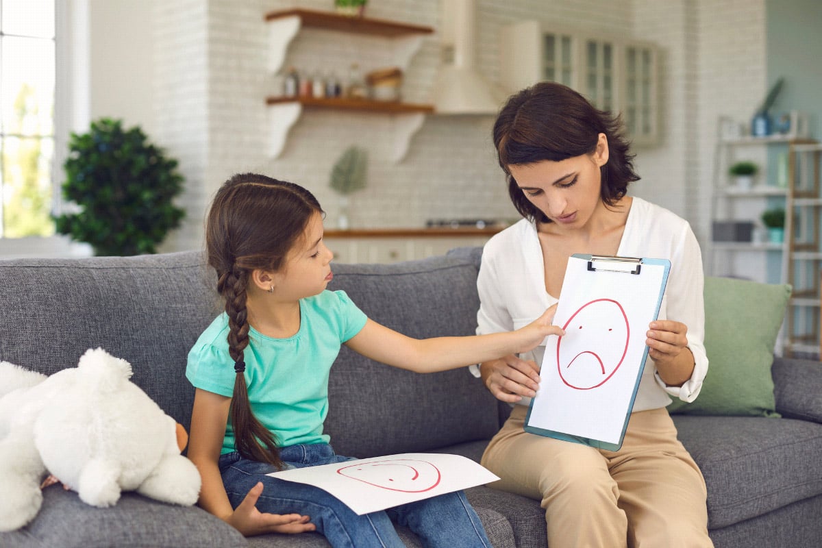 Emotional regulation, here an adult is teaching a child about emotions.